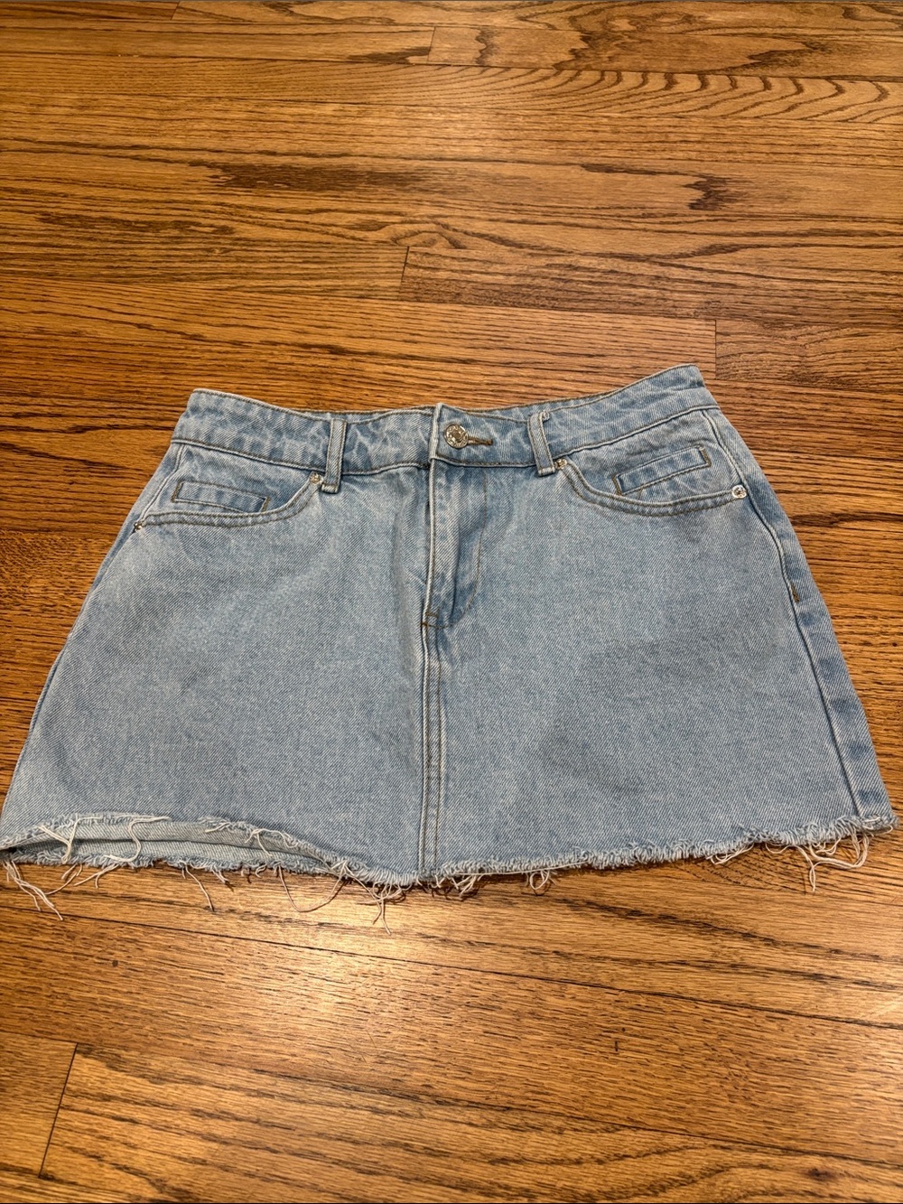 Edikted Light Wash Denim Mini Skirt